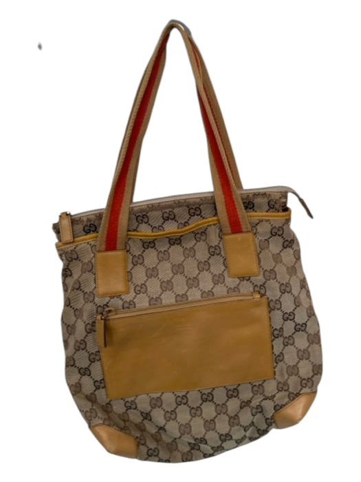 Gucci Tan & Orange Canvas Leather Guccissima Top Handles Bag Tan & Orange / S