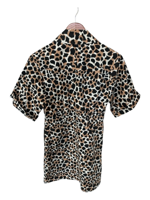 Sea New York Size 2 Tan & black Cotton Short Sleeve Animal Print Collar Dress Tan & black / 2