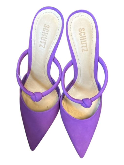 Schutz Shoe Size 9.5 Purple Suede Stiletto Knot Pointed Toe Mules Purple / 9.5