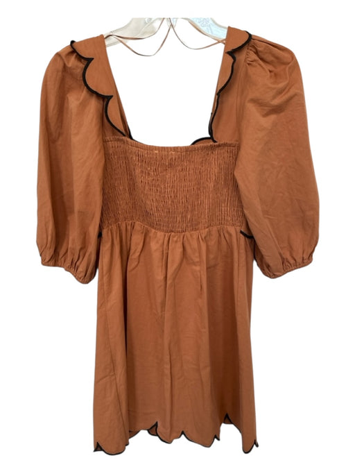 TCEC Size S Rust & Black Cotton Long Balloon Sleeve Scalloped buttondown Dress Rust & Black / S