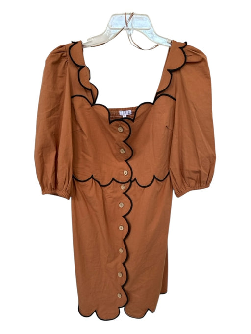 TCEC Size S Rust & Black Cotton Long Balloon Sleeve Scalloped buttondown Dress Rust & Black / S