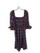 Aura Size L Navy & Red Cotton 3/4 Balloon Sleeve Plaid Smocked Maxi Dress Navy & Red / L