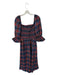 Aura Size L Navy & Red Cotton 3/4 Balloon Sleeve Plaid Smocked Maxi Dress Navy & Red / L