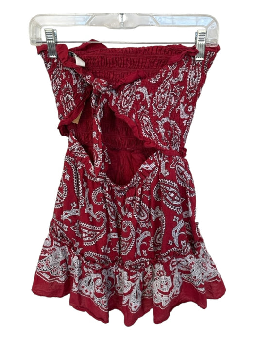 Sea New York Size XS Red & White Cotton Strapless Bandana Print Smocked Dress Red & White / XS