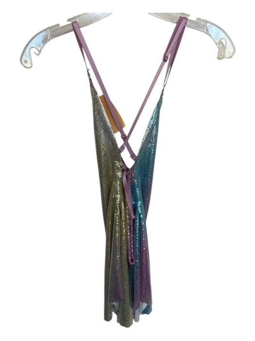 Size Est M Pink & blue Chain mail Spaghetti Strap Ombre Cowl Back Dress Pink & blue / Est M