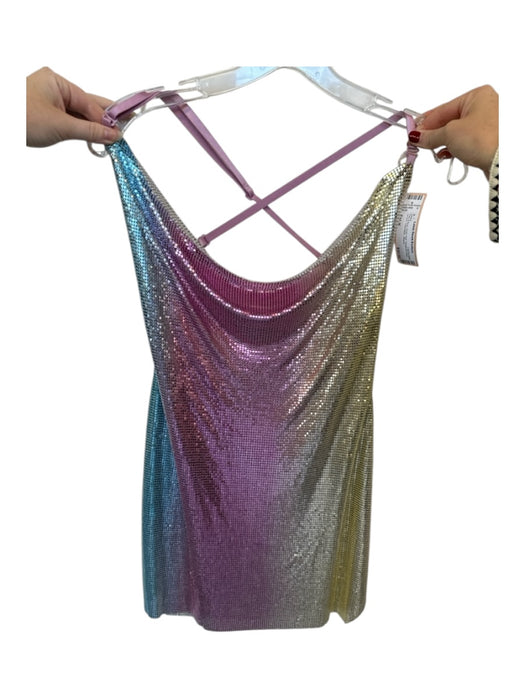 Size Est M Pink & blue Chain mail Spaghetti Strap Ombre Cowl Back Dress Pink & blue / Est M