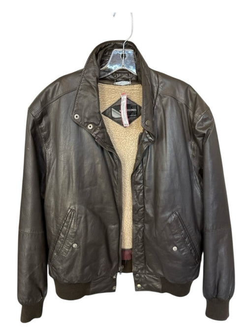 Members Only Vintage Size 42 Brown & Tan Leather Faux Sheerling Lined Jacket Brown & Tan / 42