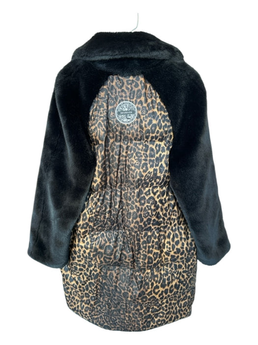 Heurueh Size XL Black & Brown Nylon Faux Fur Animal Print Puffer Coat Black & Brown / XL