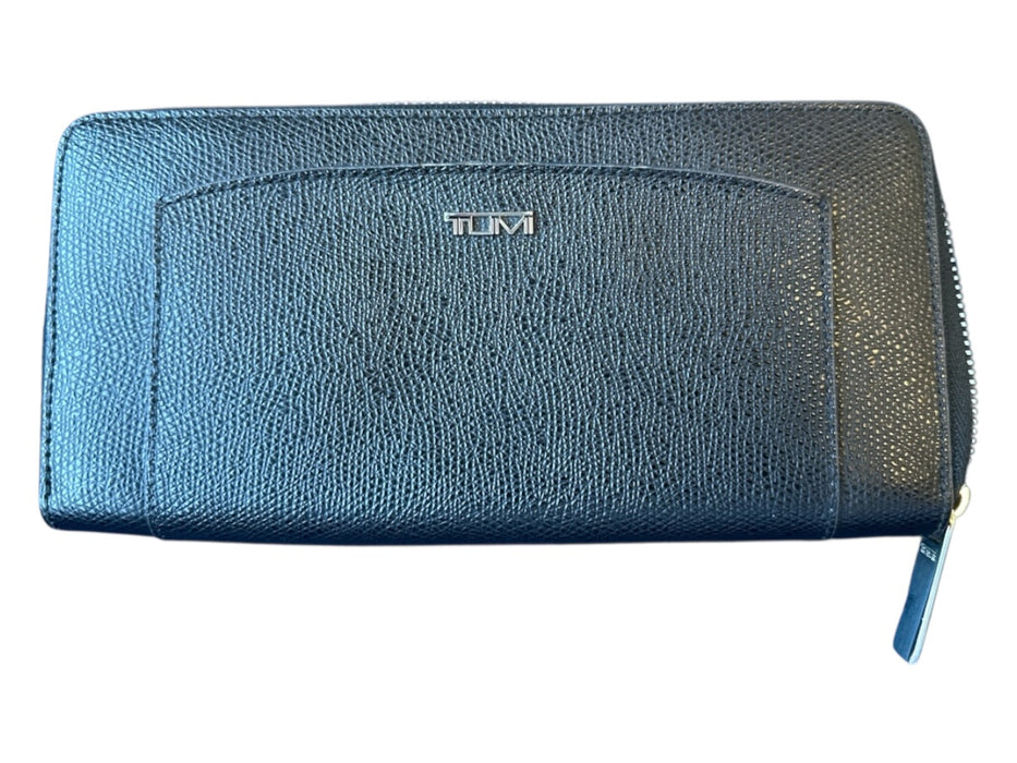 Tumi Black Leather Pebbled Zip Around SHW Wallets Black