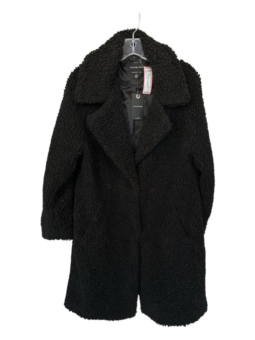 Lucky Brand Size L Black Faux Fur Long Sleeve Snap buttons Full length Coat Black / L