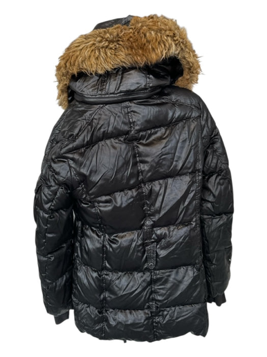 S13 New York Size Est M Black & Brown Nylon Down Fill Removable Hood Puffer Coat Black & Brown / Est M