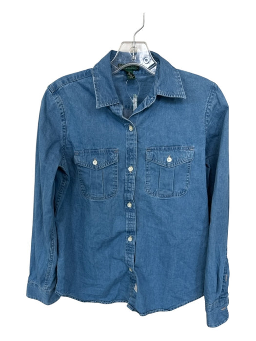 Lauren Ralph Lauren Size XS Med Light Wash Cotton Long Sleeve Chambray Top Med Light Wash / XS