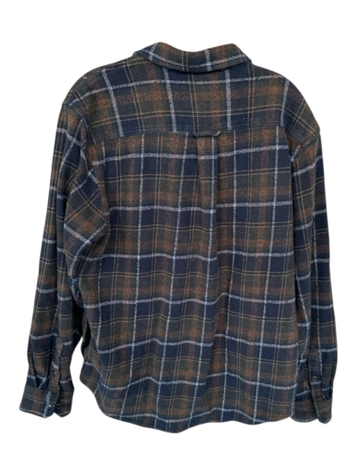 Orvis Size L Navy & Brown Cotton Plaid Flannel Men's Shirt Navy & Brown / L