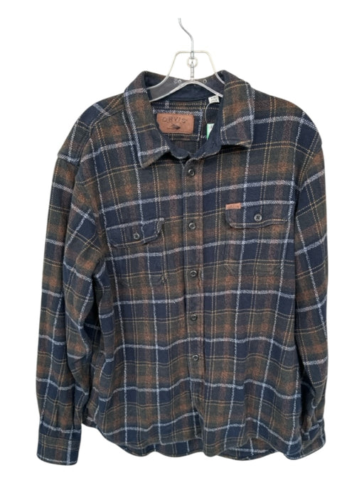 Orvis Size L Navy & Brown Cotton Plaid Flannel Men's Shirt Navy & Brown / L