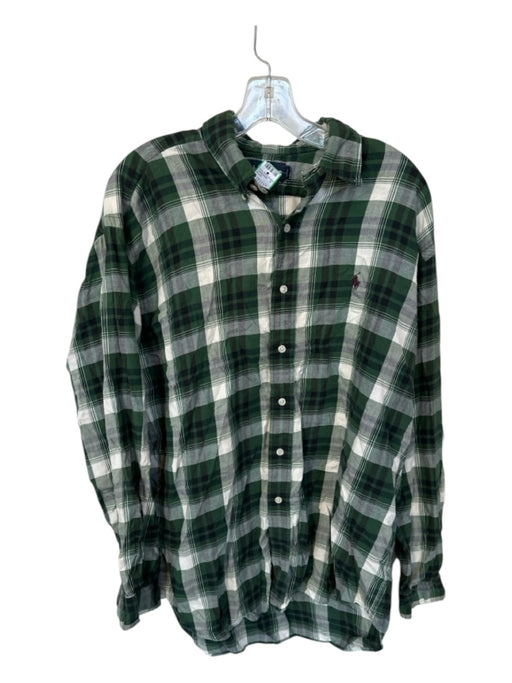 Ralph Lauren Size L Green & White Cotton Plaid Flannel Men's Shirt Green & White / L
