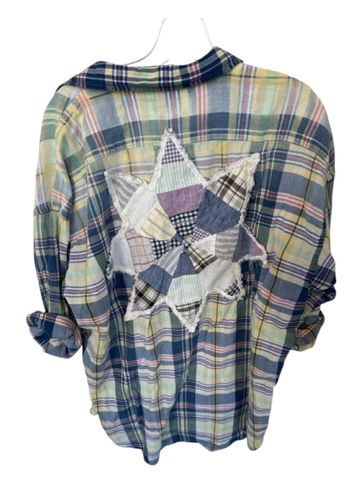 Polo Ralph Lauren Size Est L Navy & Multi Cotton Plaid Patchwork Long Sleeve Top Navy & Multi / Est L