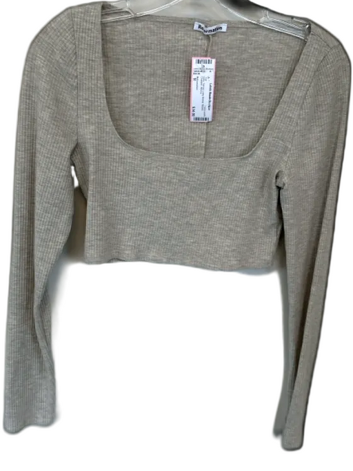 Reformation Size M Gray Tencel Long Sleeve Ribbed Cropped Top Gray / M