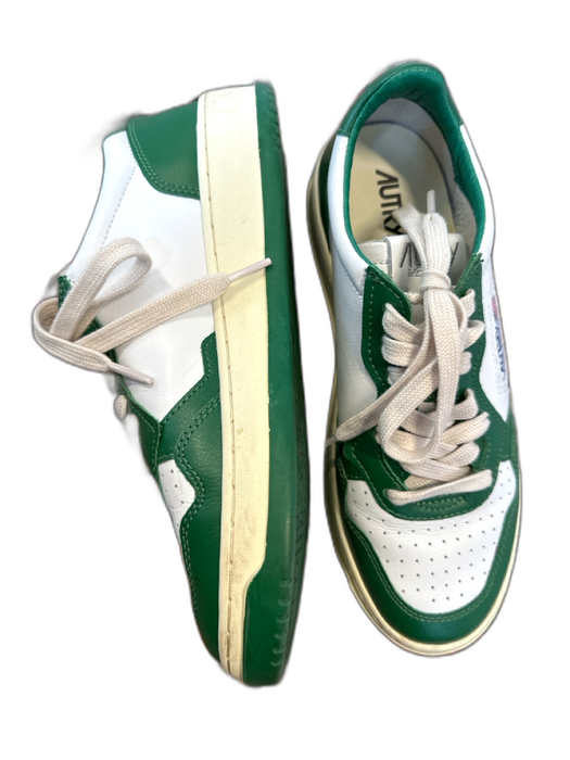Autry Shoe Size 39 White & Green Leather Perforated lace up Athletic Sneakers White & Green / 39