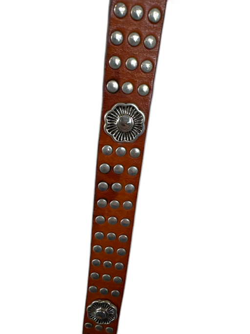 Brown & Silver Leather & Metal Studded Western Belts Brown & Silver / Est S