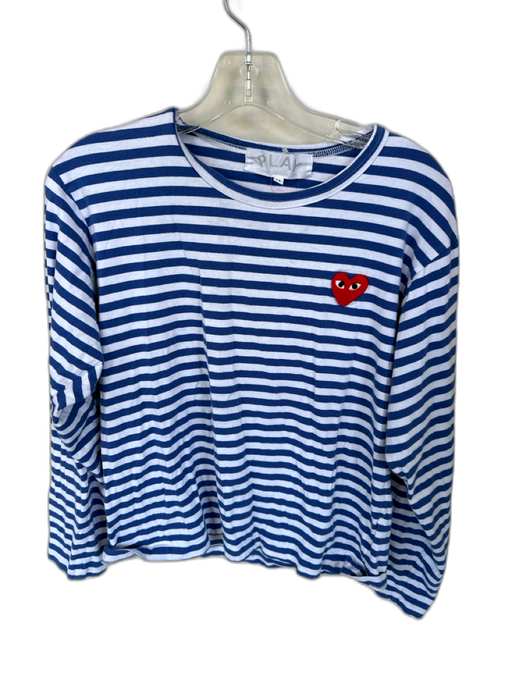 PLAY Comme des Garcons Size M Blue & White Cotton Long Sleeve Striped Heart Top Blue & White / M