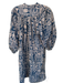 Corey lynn calter Size M Navy & Peach Cotton Long Balloon Sleeve V Neck Dress Navy & Peach / M