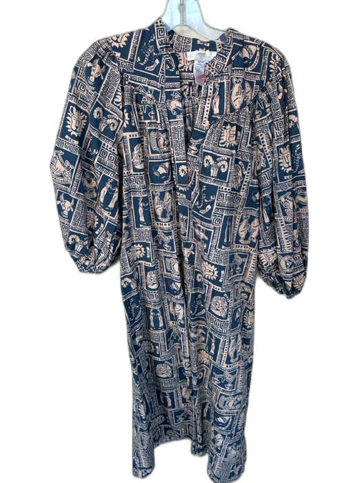 Corey lynn calter Size M Navy & Peach Cotton Long Balloon Sleeve V Neck Dress Navy & Peach / M