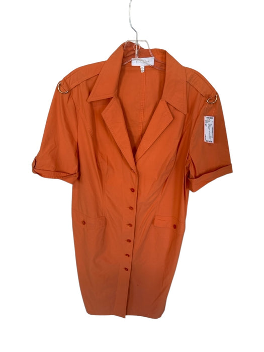 Escada Size 44 Orange Short Sleeve Buttons Midi Dress Orange / 44