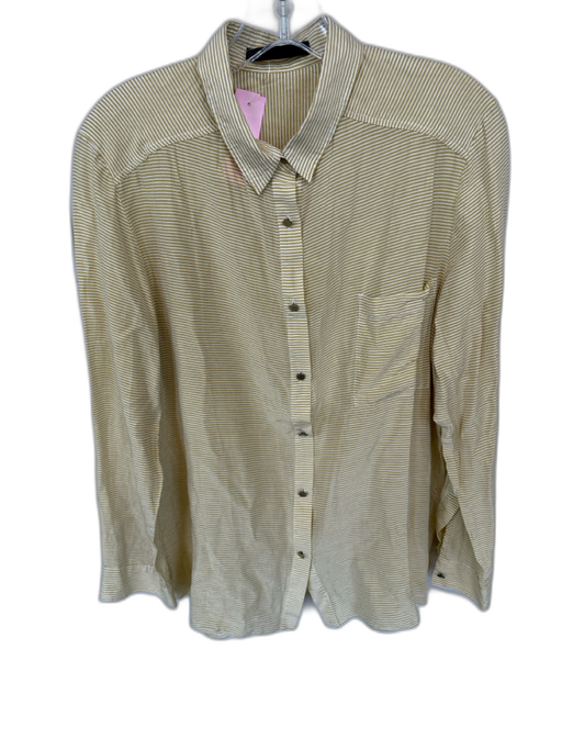 Jenni Kayne Size L Yellow & White Viscose & Silk Long Sleeve Striped Top Yellow & White / L