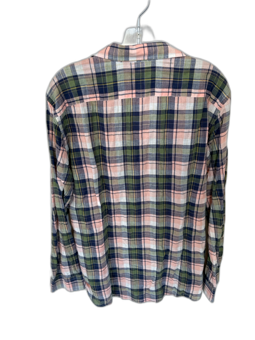 Etro Size 43 Peach & Navy Linen Plaid Button Down Men's Shirt Peach & Navy / 43