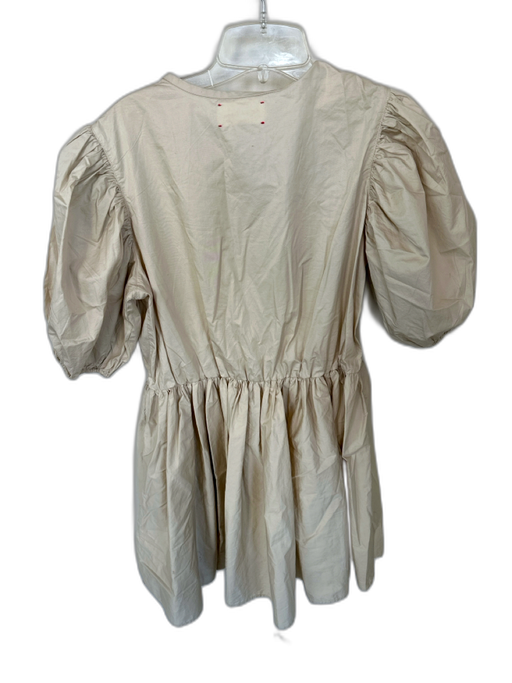 XiRENA Size M Khaki Cotton 3/4 Balloon Sleeve Drawstring Waist Pleated Dress Khaki / M