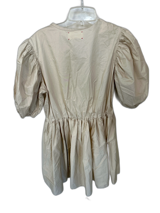 XiRENA Size M Khaki Cotton 3/4 Balloon Sleeve Drawstring Waist Pleated Dress Khaki / M