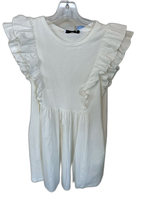 English Factory Size XS White Cotton Flutter Sleeves Ruffles Dress White / XS