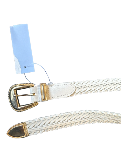 White & Gold Leather Braided GHW Belts White & Gold / S