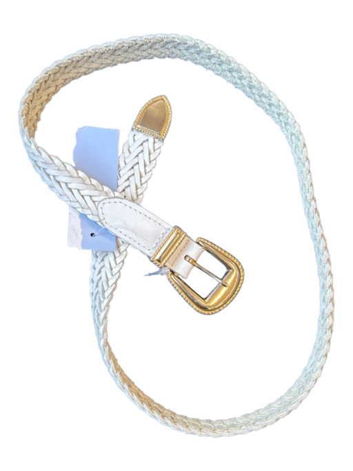 White & Gold Leather Braided GHW Belts White & Gold / S