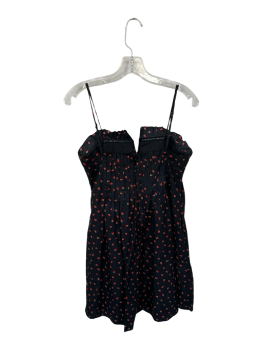 Madewell Size 6 Black & Red Cotton Spaghetti Strap Strawberry Pleated Dress Black & Red / 6