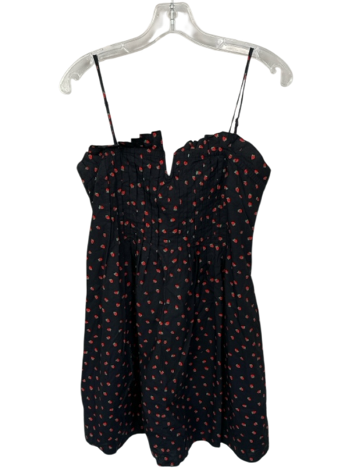 Madewell Size 6 Black & Red Cotton Spaghetti Strap Strawberry Pleated Dress Black & Red / 6