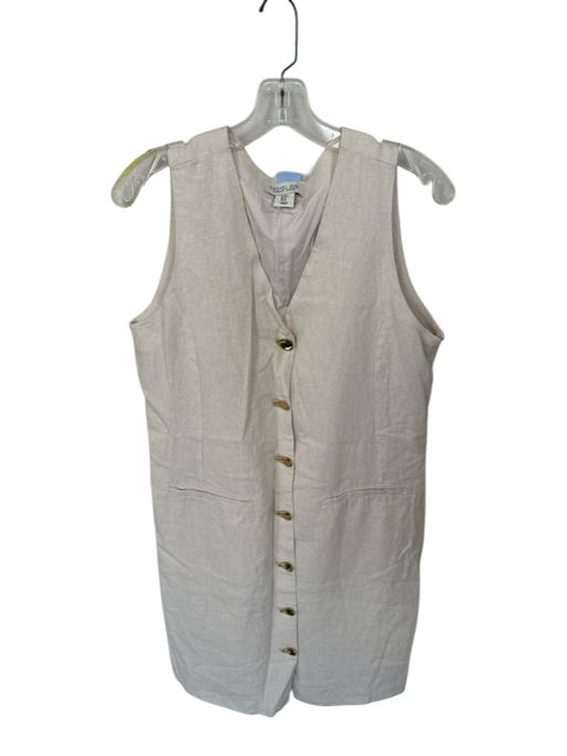 Rachel Zoe Size M Tan Linen Sleeveless Button Down GHW V Neck Dress Tan / M
