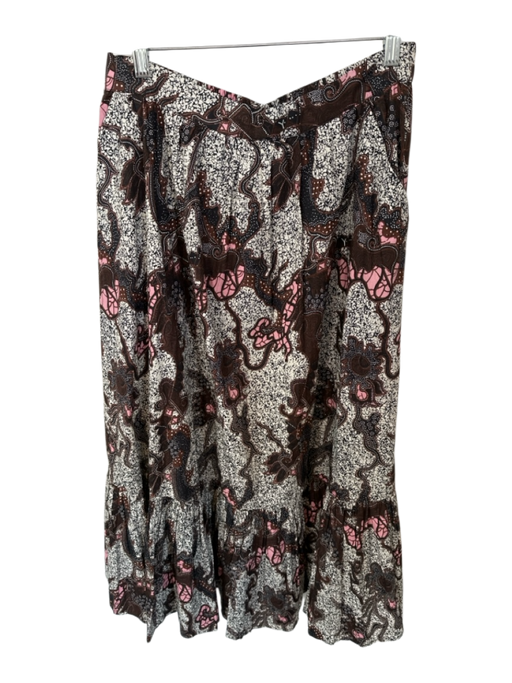 Cleobella Size L Brown & Pink Cotton Elastic Waist Abstract Front Pockets Skirt Brown & Pink / L