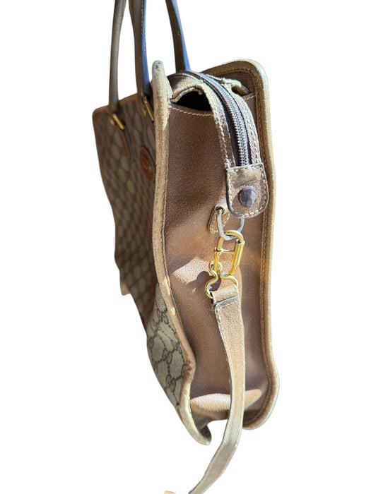 Gucci Taupe & Brown Coated Canvas Leather Guccissima Zip closure Bag Taupe & Brown / L