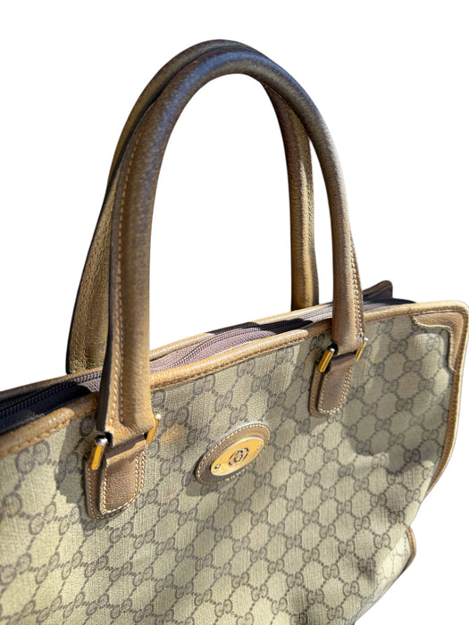 Gucci Taupe & Brown Coated Canvas Leather Guccissima Zip closure Bag Taupe & Brown / L