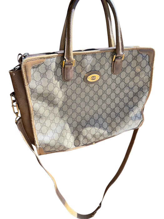 Gucci Taupe & Brown Coated Canvas Leather Guccissima Zip closure Bag Taupe & Brown / L