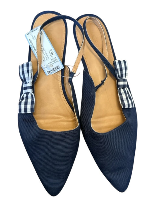 J Crew Shoe Size 10.5 Navy & white Canvas Pointed Toe Gingham Bow Flats Navy & white / 10.5