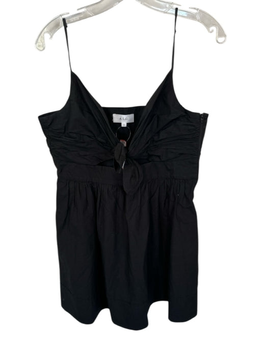 A.L.C. Size 10 Black Cotton Spaghetti Strap Front Tie Side Zip Dress Black / 10