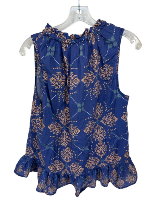 Philosophy Size L Navy & Orange Cotton Sleeveless Kaleidoscope Ruffle collar Top Navy & Orange / L