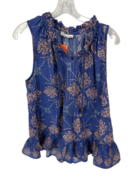 Philosophy Size L Navy & Orange Cotton Sleeveless Kaleidoscope Ruffle collar Top Navy & Orange / L
