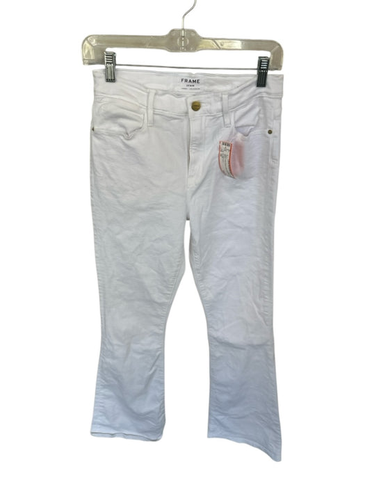 Frame Size 28 White Cotton Blend High Waist Flare Jeans White / 28