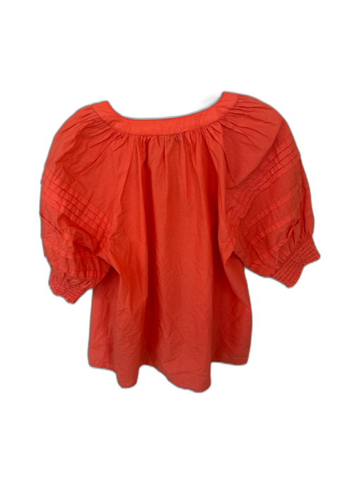 Olivia James Size L Orange Cotton 3/4 Balloon Sleeve V Neck Top Orange / L