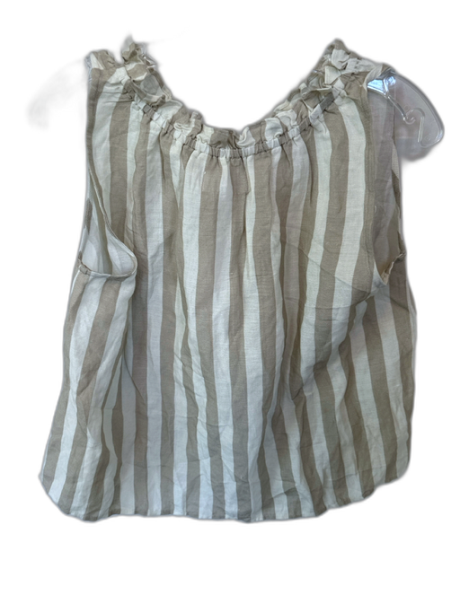 Velvet Size S Taupe & Cream Linen & Viscose Sleeveless Striped Ruffle collar Top Taupe & Cream / S