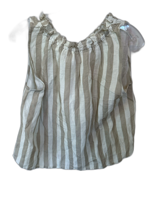 Velvet Size S Taupe & Cream Linen & Viscose Sleeveless Striped Ruffle collar Top Taupe & Cream / S
