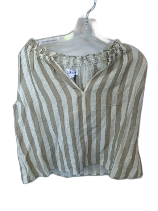 Velvet Size S Taupe & Cream Linen & Viscose Sleeveless Striped Ruffle collar Top Taupe & Cream / S